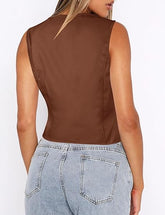 Brown Leather Vest Women back side